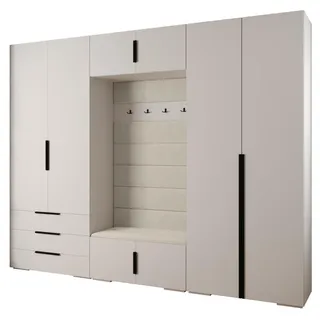 Abiks Möbel Garderoben-Set 236,7/300/47 , Weiß, Beige, Schwarz , Metall , Nachbildung , 14 Fächer , 300x236.7x47 cm , Garderobe, Garderoben-Sets & Garderoben-Serien, Garderoben-Sets