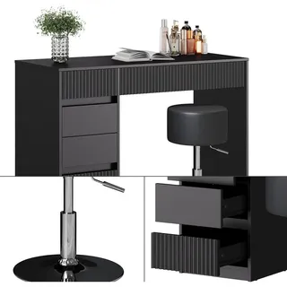 Vicco Schminktisch Omira Schwarz 120 cm mit Hocker, Model 50581 - Schwarz