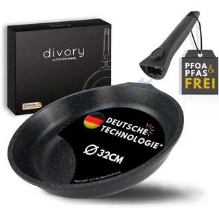 DIVORY große Bratpfanne 32 cm – Antihaftbeschichtung, mit abnehmbarem Griff – Für alle Herdarten geeignet, auch Induktion – Große Aluminium-Pfanne inkl. Pfannenschoner – Frei von PFOA & PFOS