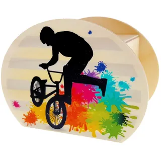 Hess Spielzeug Hess Holzspielzeug 15208 - Spardose aus Holz mit Schlüssel, BMX Fahrrad, handgefertigt, Geschenk zum Geburtstag oder andere Anlässe, ca. 11,5 x 8,5 x 6,5 cm groß
