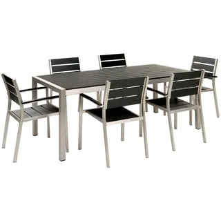 Beliani Gartenmöbel Set 6-Sitzer Aluminium Kunstholz schwarz Vernio - Kunststoff , Gartenmöbel, Gartengarnituren, Gartenmöbel-Sets