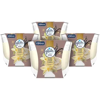 Glade Langanhaltende Duftkerze im Glas, Vanilla Cream Cookies, bis zu 30 Stunden Brenndauer, 4er Pack (4 x 204 g)