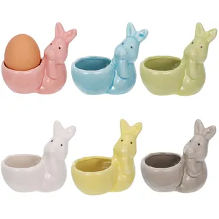 BOUTICOL 6er Set Ostern Kaninchen Porzellan Eierbecher, Ostern Deko Hase EierStänder für Frühstückstische 8 x 8CM, Porzellan-Eierhalter für Tischdeko Ostergeschenke