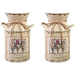SKVM 2X Shabby Tisch Geschenk Arrangement Haus Dekoration Vintage Töpfe Eiseneimer Hochzeit Blumen Vase Ländlichen -Beige