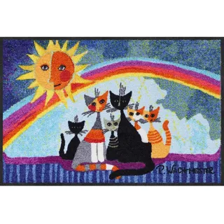 Rosina Wachtmeister Fußmatte Sunny Family 050x075 Fußabtreter außen Hauseingang Schmutzfangmatte Katzen bunt rutschfest waschbar