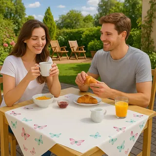 KAMACA Mitteldecke Schmetterlinge hochwertiges Druck-Motiv Eyecatcher in Frühling Ostern Outdoor Sommer (Garten Tischdecke 80x80 cm Schmetterlinge im Himmel)