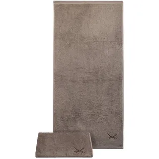 Sansibar 2er Set Duschtuch 70x140 cm – Saugstarkes Badetuch aus 10 % Baumwolle – Oeko-TEX zertifizierter Frottee – Sylt-Design mit gesticktem Säbel-Logo – Taupe