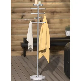 KES Handtuchhalter Stehend Outdoor Badetuchhalter mit 8 Armen & Marmor Basis 18/8 Edelstahl Handtuchständer für Pool & Whirlpool mit Ablage, Gebürstet, OTR204-2