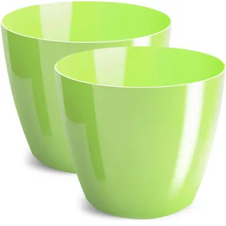 PECZEKO Blumentopf glänzender, Pflanzkübel aus Übertopf Kunststoff Dekorativer Topf für, groß und klein Pflanzen, 2er-Set blumenkübel, blumenkübel kräutertopf, (2 Pack) Grün Pastell, ø 12 cm