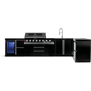 GORILLER® BLACKBACK XL2 Outdoor-Küche, XXL-Gasgrill mit Kühlschrank, Waschbecken, Extra-Arbeitsfläche, Stauraum und Ecke, Edelstahl, Schwarz - Schwarz