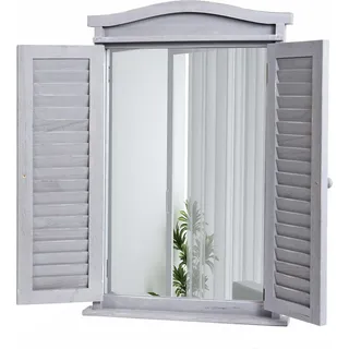 Wandspiegel Badspiegel Badezimmer Spiegelfenster mit Fensterläden, 71x46x5cm  shabby grau - Grau