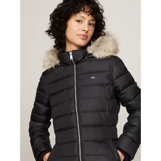 Tommy Hilfiger Tommy Jeans Damen Daunenmantel Essential Hooded Down Coat mit Kunstpelz, Schwarz (Black), M - M