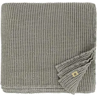 Linen & Cotton Plaid Decke Sommer Tagesdecke Waffelpique Enzo - 48% Leinen, 52% Baumwolle, Grau (210 x 250 cm) Blanket Waffel Überwurf Bett Doppelbett Überwurfdecke Bettüberwurf Bettbezug Bettwäsche