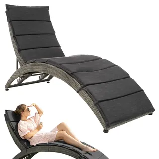 di volio Sonnenliege aus Polyrattan mit Auflage CIAMPINO – komfortable Gartenliege im edlen Design - klappbare Relaxliege - Grau