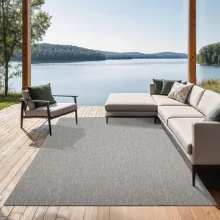 the carpet Mistra – Outdoor Teppich, Wetterfest, UV-beständig & pflegeleicht, für Balkon, Terrasse & Garten, auch für Wohnzimmer & Schlafzimmer geeignet, Grau, 300 x 400 cm