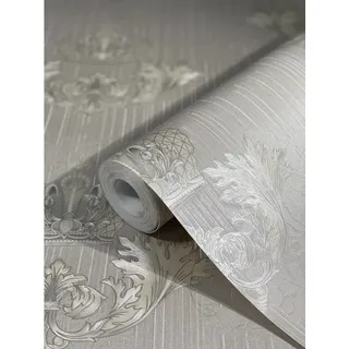 Glööckler Vliestapete Imperial Krone Blattmotiv Wappenoptik Grau