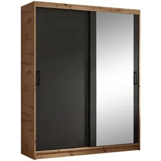 beautysofa Schwebetürenschrank Hela 160 x 204,5 x 60 cm Eiche/Schwarz