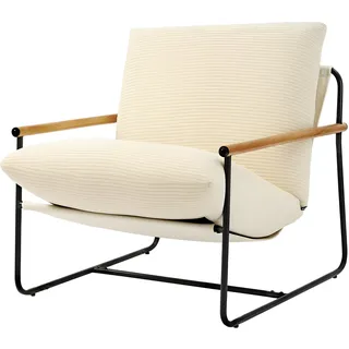 VEVOR Akzentstuhl Loungesessel, gemütlicher Polsterstuhl mit weicher Schaumstoffpolsterung & Metallrahmen & abnehmbarem Kissen, Relaxsessel für Wohnzimmer Schlafzimmer Lesezimmer Büro, Beige