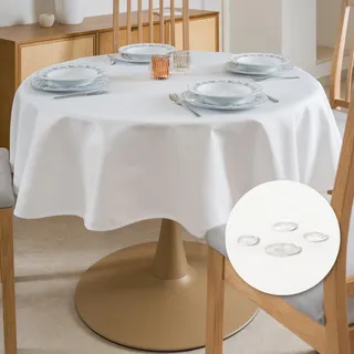 Tischdecke Outdoor Abwaschbar Rund Φ160cm Weiß Durchmesser Gartentischdecke Tischdecken Wetterfest Wachstuchtischdecke Table Cloth Made in Italy für Den Außenbereich Tischtuch