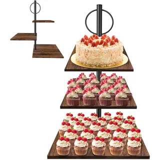 GHWMYD Kuchen und Cupcake Ständer aus Holz, Etagere für Desserts, Donuts, Kekse, Macarons, Obst, Hochzeit Geburtstag Mottoparty Tortenständer Dekoration (3-Etagen(Quadratisch))