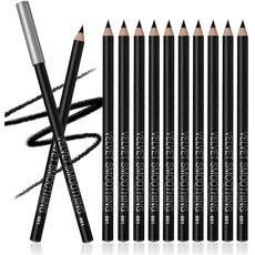 12 Stück Kajal Set - intensiv Schwarz Kajalstifte für matt klare Linien, Black Eye Pencil Lidstrich Stift von „Linble“