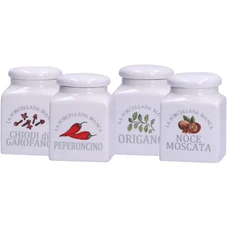 La Porcellana Bianca 4er Set Vorratsdosen eckig Gewürzdosen Aufbewahrungsdosen Küche Porzellan Bianca in Geschenkverpackung