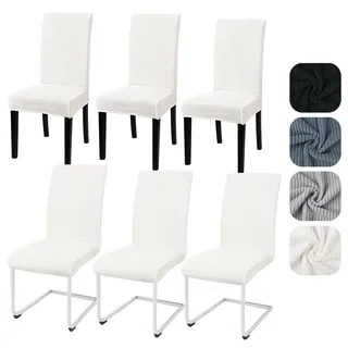 Alishomtll Stuhlhussen 6er Set Universal Stretch Kurzflor Stuhlhussen Schwingstuhl Elastische Abnehmbare Streifen Stuhlbezug Waschbarer Stühle Schutz für Küche Esszimmer Hotel Bankett (Weiß, 6 Stück)