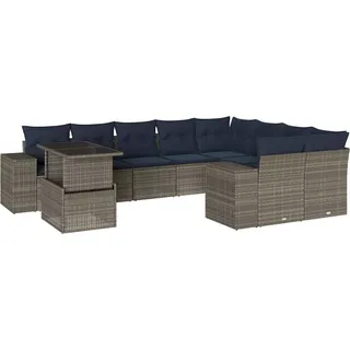 vidaXL 10-teiliges Gartensofa-Set mit Kissen, grau, Polyrattan - Grau