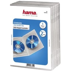 Hama DVD-Doppelhülle (auch passend für CDs und Blu-rays, mit Folie zum Einstecken des Covers) 5er-Pack, transparent, durchsichtig