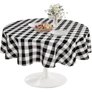DWCN Karierte Tischdecke Rund 180cm Tischdecke Outdoor Abwaschbar Wetterfest Fleckschutz Wasserdicht für Draußen Picknick Esszimmer Garten Party Hochzeiten, Schwarz und Weiß
