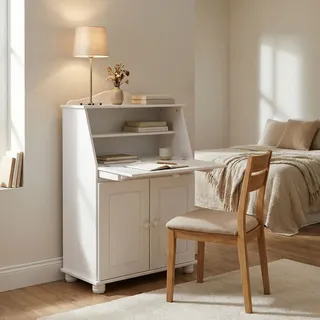 Idimex Sekretär David , Weiß , Holz , Kiefer , Vintage , 82x117x38 cm , FSC Mix , Büromöbel, Schreibtische, Sekretäre