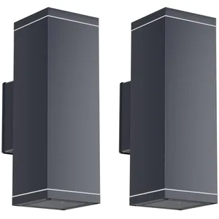 Klighten 2 Stück Wandleuchten GU10 Außen/Innen, IP65 Up and Down Leuchten Aussen, Aluminium Aussenleuchte Außenlampe, Wandlampe für Eingang Terrasse, 26 x 13 cm, ohne Leuchtmittel, Anthrazit