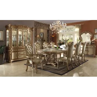 JV moebel Luxus Esszimmer Set Garnitur Esstisch 8x Stühle Anrichte Essgruppe Gold beige
