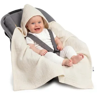 Medi Partners Musselin Einschlagdecke für Babyschale Ganzjahres-Babydecke universal 85 x 85 cm für Kinderwagen Buggy und Autositz Kuscheldecke (Beige)