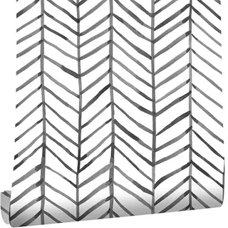 Arthome Modernes Schwarz und Weiß Abziehen und Aufkleben Selbstklebende Klebefolie Fischgrätenmuster Abziehbare Geometrische Tapete Badezimmer 44cmx10m Backsplash Selbstklebendes