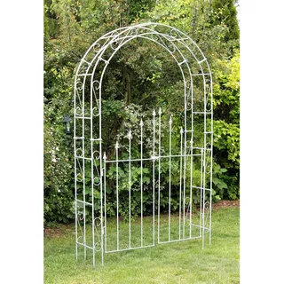 DanDiBo Dandibo Rosenbogen mit Tür Verzinkt Breite 140 cm Rundbogen Feuerverzinkt Wetterfest Massiv Volleisen Rankhilfe , Grau , Metall , 140x225x37 cm , Dekoration, Gartendeko