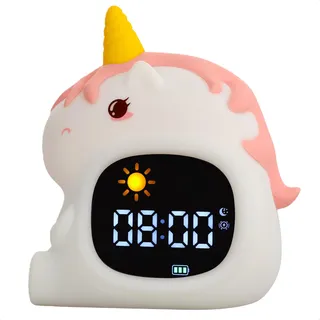 imoshion Kinder-Schlaftrainer – Nachttischlampe mit Lautsprecher – Kinderwecker – Einhorn - Weiß