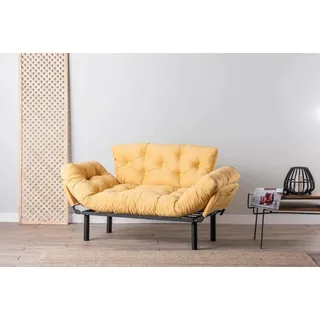 Dmora - 2-Sitzer SchlafsofaZeeusis, Verwandelbares Sofa, Lineare Stoffstruktur, Schlafsessel mit Stauraum, 155x70 h85 cm, Gelb