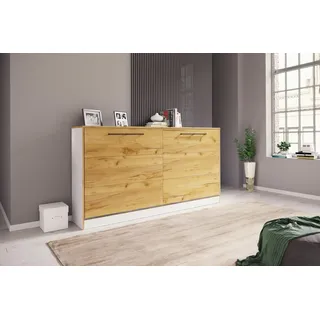 VCM Schrankbett 180x200 cm, Wandklappbett horizontal mit Lattenrost, Bettschrank H. 114 x B. 213 x T. 43 cm, Kommode Smalu - Weiß