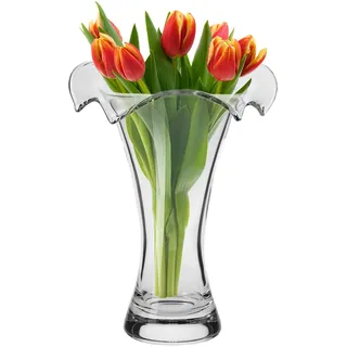 KROSNO Blumenvase aus Glas, 27 cm, Wave Kollektion | Glasvase, Klar, Bleifreies Kristallglas mit dynamischer Linienführung für Blumen und dekorative Akzente