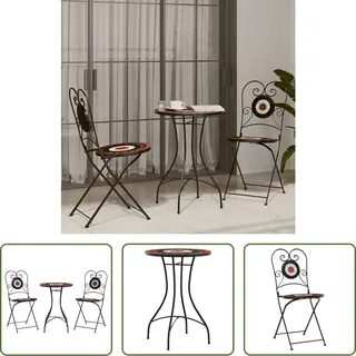 The Living Store Mosaik-Bistro-Set Terrakottarot und Weiß Eisen und Keramik - Orange