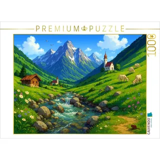 Calvendo Puzzle Springender Bach mit Alm - Anime Alpen | 1000 Teile Lege-Größe 64x48cm Foto-Puzzle für glückliche Stunden