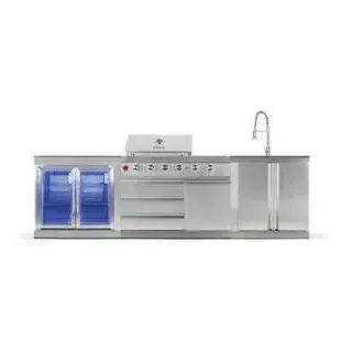 GORILLER® SILVERBACK M1 Outdoor-Küche, Gasgrill mit Doppel-Kühlschrank und Waschbecken, Edelstahl, Silber - Silber