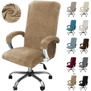 Alishomtll Samt Bürostuhl Bezug mit Armlehne Stretch Stuhlhussen Gaming Stuhl Bezug Abnehmbare Sessel Überzug Elastische Stuhlbezüge für Bürostuhl Computer Stuhl Drehstuhl (Kamel, Large)