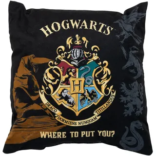 United Labels Harry Potter Kissen - Hogwarts Plüsch Dekokissen Zierkissen Kopfkissen Sitzkissen Schwarz 40 x 40 cm