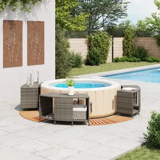 vidaXL Whirlpool-Umrandung Grau Poly Rattan und Massivholz Akazie