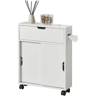 [en.casa] Seitenschrank Kempele - Weiß , Holzwerkstoff , 52x67x17 cm , Badezimmer, Badmöbel, Midischränke