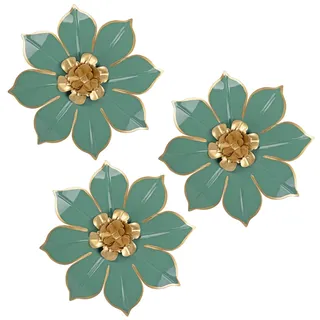 Arborus 3 STK Metall Blumen Deko Wand 25 * 25 CM Wandskulpturen 3D Metallbilder Wanddeko Set Grün Wandornament Hängend Wandkunst für Wohnzimmer Schlafzimmer Esszimmer Küche Büro Flur