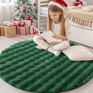 Homaxy Hochflor Teppich mit 3D Bubble Muster Weich Flauschig Teppiche, Waschbar Antirutsch Klein Teppich für Wohnzimmer, Kinderzimmer, Schlafzimmer - 120 cm Rund, Dunkelgrün