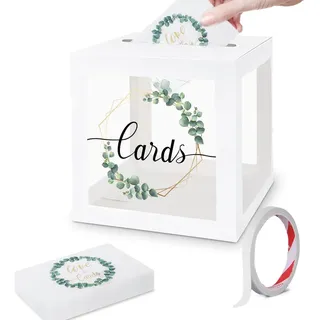 Glamifyr Kartenbox Hochzeit mit 30 Stücke Grußkarten, Eine Rolle Doppelseitiges Klebeband, Briefbox Hochzeit Kartenbox Geldbox Hochzeit für Geldgeschenke, Acryl Transparent Sparschwein Hochzeit
